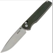 SRM258LMG2 Couteau SRM Terrier 258L-MG2 Lame Acier Laminé 140Cr Manche Micarta Green Ambi Lock - Livraison Gratuite