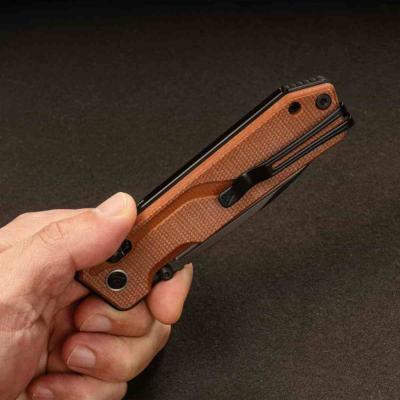 SRM7228BMN2 SRM Rubik 7228B-MN2 | Couteau Lame Laminée Acier 140Cr Noire | Manche Micarta Brun | Verrouillage AMBI Lock - Livraison Gratuite