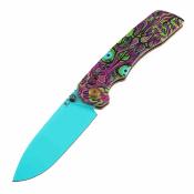 T1001V9 Tenable Kryo – Couteau Pliant Lame Acier 14C28N Bleu Drop Point, Manche Jade G10 Purple Undead Print, Crossbar Lock Kim Ning Design – Livraison Gratuite