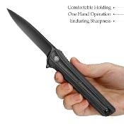 TVTY28BM14 Couteau Trivisa Seagull-Black Drop Point Lame Acier 14C28N Manche Micarta Black Bearing Liner Lock - Livraison Gratuite