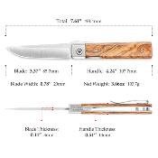 TVYZ04JGL Trivisa Dolphin-JO – Lame Drop Point 14C28N Satinée, Manche Bois d’Olivier, Verrouillage Liner Lock - Livraison Gratuite