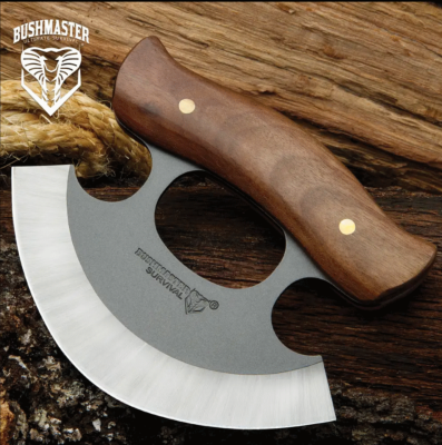 UC3439 United Cutlery Couteau Bushmaster Ulu Bushcraft Inuit Acier Carbone 1095 Housse Cuir - Livraison Gratuite