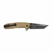 USMA3007TN Couteau pliant USMC | Lame Tanto combo Acier inox | Manche nylon Tan | Ouverture assistée Licence USMC - Livraison Gratuite