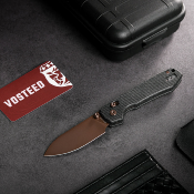 VOSA0539 Vosteed Raccon – Couteau Crossbar Lock | Lame Drop Point 14C28N | Manche Micarta Noir | Finition Copper Dune - Livraison Gratuite