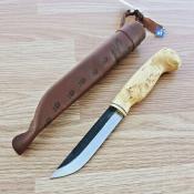 WJ23VISA10 Wood Jewel Finland – Couteau Fixe Scandinave | Lame Acier Carbone | Manche Bouleau | Étui Cuir - Livraison Gratuite 