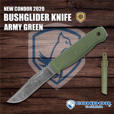 CTK394942HC Couteau Condor Bushglider Knife Green Acier Carbon 1095 Made Salvador - Livraison Gratuite