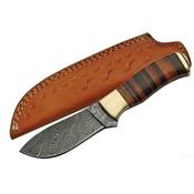 Couteau Pukko Damas Lame Acier 256 Couches Manche Cuir Etui Cuir DM1125 - Free SHipping
