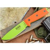 Couteau de Survie Esee Model 4 Plain Edge Lame carbone 1095 Venom Green Manche Orange G-10 Made In USA ES4PVG - Free Shipping