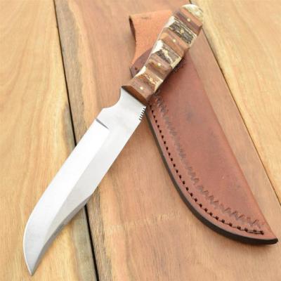 Couteau Fox-N-Hound Bushcraft Skinner Acier Inox Manche Bois & Bois de Cerf Etui Cuir FH622 - Free Shipping