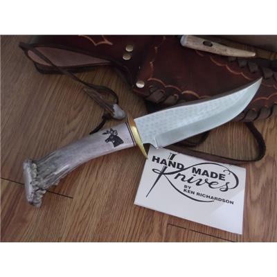 KRK1432 Couteau de Chasse Ken Richardson Knives Bowie Lame 1085HC Manche Wapiti USA - Livraison Gratuite