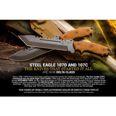 Couteau Tactical TOPS Steel Eagle Delta Class Tanto Lame Acier Carbone 1095 Manche Tan Micarta Etui Kydex USA TPSE107DDC - Free Shipping