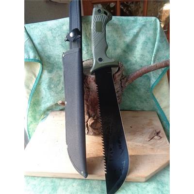 Couteau Machette Bowie Lame Acier Inox Manche Caoutchouc Etui Nylon CN211503 - Livraison Gratuite