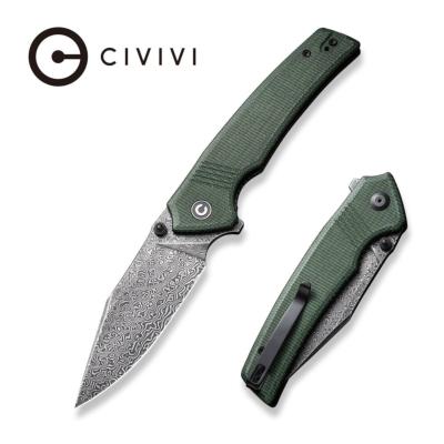 CIVC23027DS1 — Couteau Civivi Tranquil Lame Acier Damas Clip-Point Manche Micarta Canvas Vert Linerlock EDC Livraison Gratuite