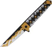 Lot de 3 EE10A102YW Couteau Semi Automatique ELITEEDGE Lame Tanto Acier 420C Manche Nylon Jaune Linerlock - Livraison Gratuite