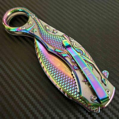 EE10A120RB ElitEdge Mermaid Karambit - Couteau Pliant A/O Lame Acier 440C Spectrum Manche Acier Sculpté Anneau Linerlock - Livraison Gratuite