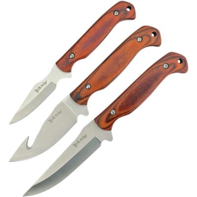 ERSET112BN Set 3 Couteaux Fixes Elk Ridge Field Kit Lames Acier 3Cr13 Manche Bois Brun Étui Nylon - Livraison Gratuite