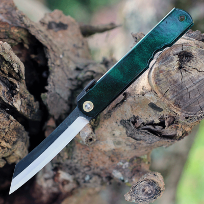 HIGOCJB Couteau Higonokami Aogami Jade Lame Blue Paper Steel Made Japan - Livraison Gratuite