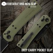 HTK03GRN Couteau Hightron Pathwright HK03 Clip Point Lame Acier 14C28N Manche G10 Vert OD Sécurité Axis Lock - Livraison Gratuite