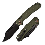 J1942XBGN — Couteau CJRB Pyrite Bowie AR-RPM9 Black PVD Lame Acier 59-61 HRC Manche G10 Vert Top Liner Lock Chasse Bushcraft Livraison Gratuite