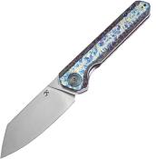 K1028A5 — Couteau Kansept Bulldozer Lame Acier CPM-20CV Stonewash Drop Point Manche Titane Finition Lightning Strike  Frame Lock Clip Livraison Gratuite