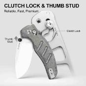 KI348829CDA2 Kizer C01C 2.9 CD – Couteau Lame Acier Elmax Drop Point Manche Micarta Black Clutch Lock Thumb Stud Clip – Livraison Gratuite