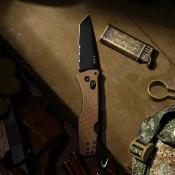 V3774CTA3 Kizer Aegis T – Couteau pliant Lame Acier AEB-L Black PVD Tanto Brise-vitre, coupe-sangle Manche Brown G10 - Livraison Gratuite