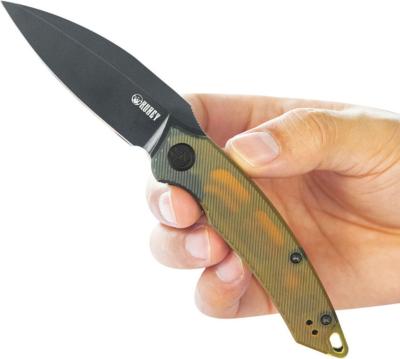 KUB333H — Couteau Kubey Leaf Linerlock Acier AUS-10A 58-60 HRC Black Stonewash Spear-Point Manche Ultem EDC Livraison Gratuite