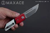 MAXMM272A Couteau Maxace Capsule II Lame Tanto Acier 10CR15COMOV Manche G-10 Rouge/Blanc Sécurité Liner Lock - Livraison Gratuite