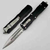 MCT2255 Microtech Dirac D/E – 225-5 | Couteau OTF Lame Double Tranchant Serr| Manche Alu Noir | Fabriqué USA - Livraison Gratuite 