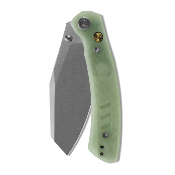 MGR827YG — Couteau Miguron Karok Lame Acier D2 Sheepsfoot Stonewash Manche Plaquettes G10 Glow-in-the-Dark Green Button Liner Lock - Livraison Gratuite
