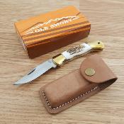 OS89 Couteau Ole Smoky Stag Lame Acier Inox Manche OS Etui Cuir - Livraison Gratuite