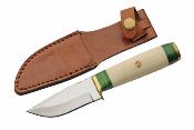 PA2034447 Couteau Skinner Green Mosaic Hunter Lame Acier Inox Satin Manche Camel Bone & Green Wood Housse Cuir - Livraison Gratuite 