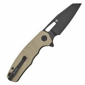PFE17KDW Couteau Pliant Petrified Fish Trilobite | Lame Reverse Tanto Acier Sandvik 14C28N Black | Manche Khaki G10 Button Lock - Livraison Gratuite