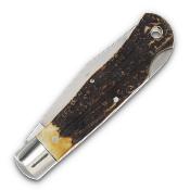 QGSH106 Couteau Queen Lockback Lame Clip Point Acier 1095 Manche Os Cerf Brûlé Sécurité Backlock - Livraison Gratuite