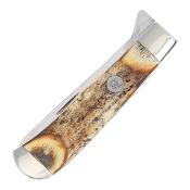 QGSH206L Queen USA Jumbo Linerlock Trapper Stag – Couteau Pliant Traditionnel Clip & Spey Lame Acier 1095 Carbone Manche Bois de Cerf - Livraison Gratuite