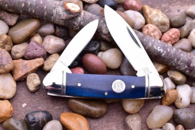 RR1949 Couteau Canif Rough Rider Blue Smooth Bone Canoe 2 Lames Acier 440 - Livraison Gratuite