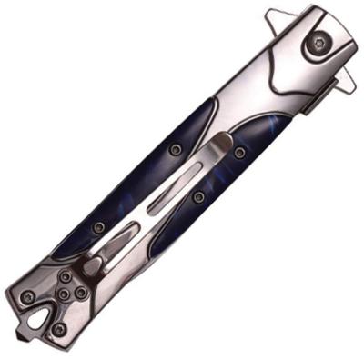 STT2733384 — Couteau S-TEC Linerlock A/O Lame Acier Inox Mirror Spear Point Manche Acier Inox Acrylique Bleu Brise-Verre Clip - Livraison Gratuite