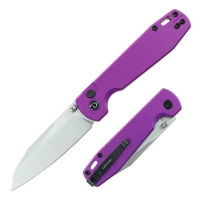 TD014PP Couteau Defcon Tier 1 Sheepfoot Lame Acier Sandvik 14C28N Manche Aluminium Purple Sécurité Button Lock - Livraison Gratuite