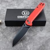 TD015RD Couteau Defcon Tier 2 Lame Sheepfoot Sandvik 14C28N Manche Aluminium Red Sécurité Button Lock - Livraison Gratuite 