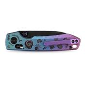 VOSA4516 Couteau Pliant Vosteed Raccoon TiSlim Halloween Lame Acier 154CM Manche Titane Bleu/Violet Cross Bar Lock - Livraison Gratuite
