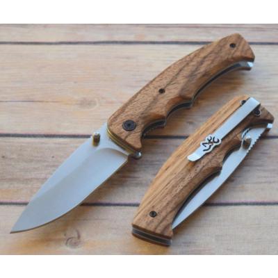 Couteau de Chasse Browning Safari Pliant Lame Acier Inox Manche Bois Linerlock Clip BR0178 - Free Shipping