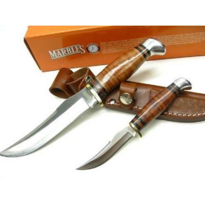 Set de 2 Couteaux de Chasse Marbles Acier Carbone Manche & Etui Cuir MR398 - Free Shipping
