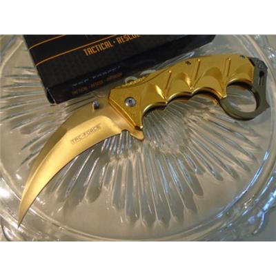 Couteau Tac Force Karambit A/O Gold Lame Acier 3Cr13 Manche Aluminium TF957GD - Free SHipping