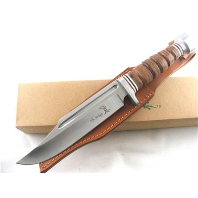 ER047 - COUTEAU BOWIE DE CHASSE MANCHE CUIR ELK RIDGE - LIVRAISON GRATUITE