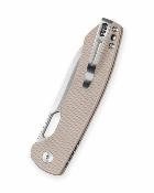 BTKMK05B — Couteau Bestechman Firebird Lame Acier D2 Drop Point Satin + Black PVD Manche Plaquettes G10 Tan Button Liner Lock Thumb Hole - Livraison Gratuite