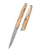 BTKMK14D4 Bestechman Lanza Olive Wood | Couteau Pliant Lame Drop Point Acier Damas | Manche Bois d'Olivier Front Flipper Liner Lock - Livraison Gratuite