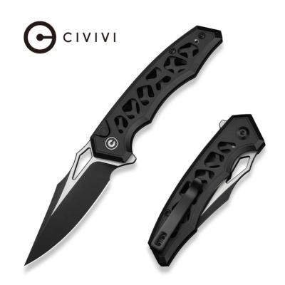 CIVC240391 Couteau Civivi Anaaki Black Clip Point Lame Acier Nitro-V Manche Aluminium Pivot Roulement à Billes Button Lock - Livraison Gratuite