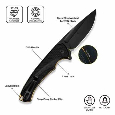 CIVC240401  CIVIVI Voidflare | Couteau Lame Drop Point Acier 14C28N Black | Manche Black G10 Linerlock - Livraison Gratuite