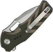 CIVC240662 — Couteau Civivi Vexron Lame Acier 14C28N 58-60 HRC Stonewash Drop-Point Manche G10 Vert et Tan Button Lock - Livraison Gratuite