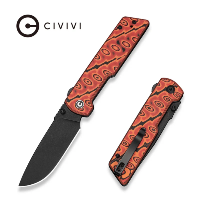 CIVC250352 — Couteau de poche CIVIVI Zygon Lame Acier Nitro-V Drop Point Stonewashed Noir Manche Micarta Orange et Noir Top Crossbar Lock Livraison Gratuite